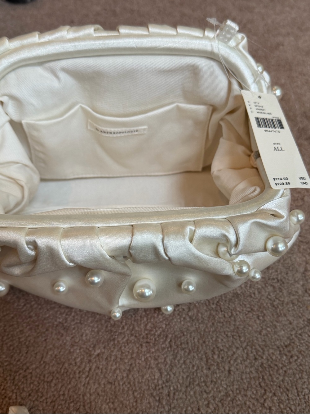 NWT new Anthropologie Frankie clutch white pearl beaded white crossbody bag - Picture 15 of 17